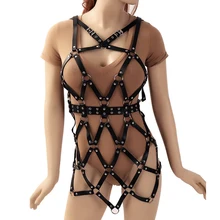 PU Leather Harness Dreen Cage Bra Belt Lingerie Fetish Body Bondage Sexy Hollow Out Tops Caged Bralette Goth Punk Dance Rave