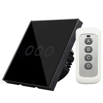 

EU Standard Touch Switch Waterproof Fireproof Wall Light Switch 3 Gang Home Smart Switch With Remote Control(Without Battery)