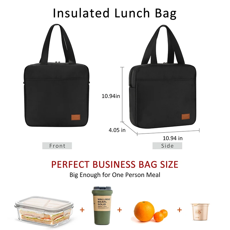 Aosbos Fashion Portable Insulated Canvas Lunch Bag Thermal Food Picnic Lunch Bags for Women Men Solid Cooler Box Bag New