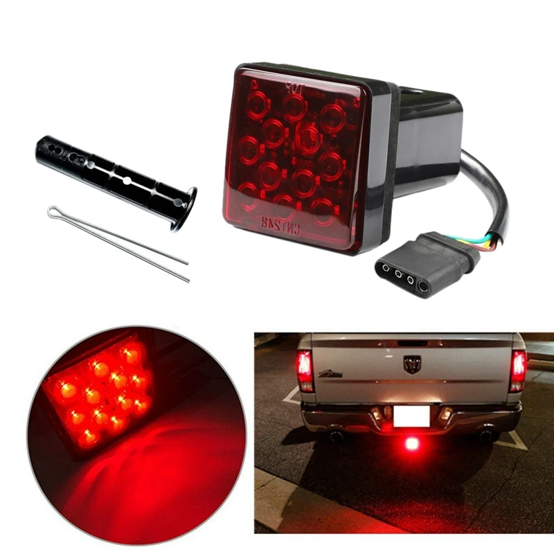 AUTO Led 2Inch Trailer Hitch Trailer Light Cover with 12LED Brake Lights, Red Trailer Light