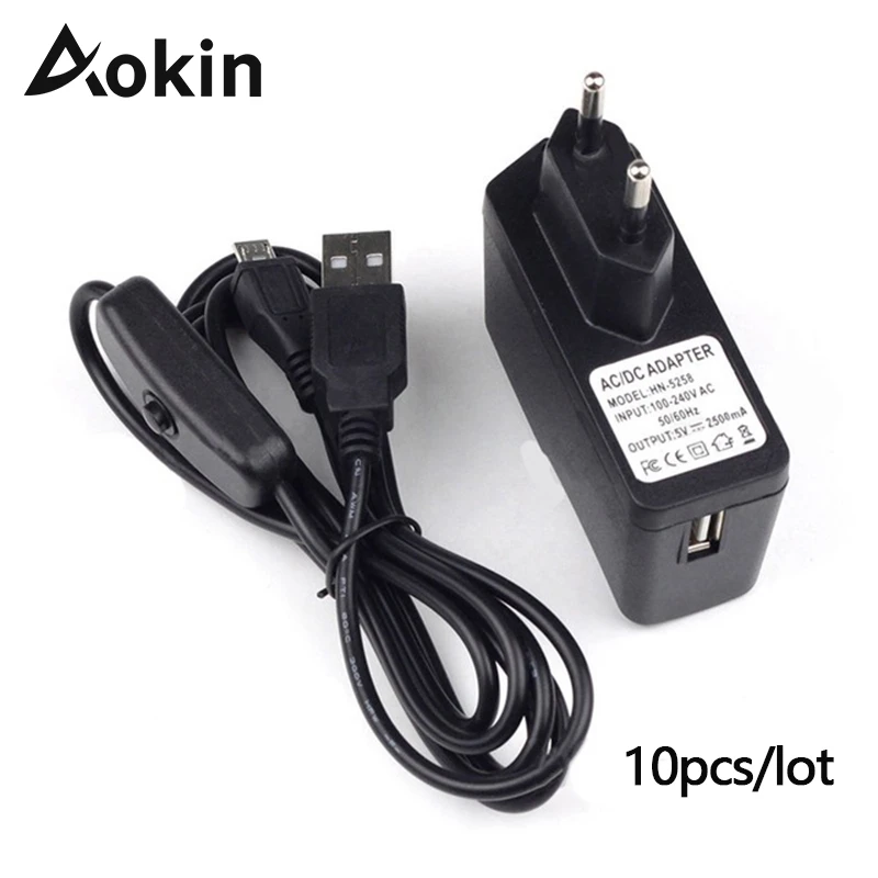Блок питания Aokin для Raspberry Pi 3 5 В а Micro USB зарядное устройство с переключателем