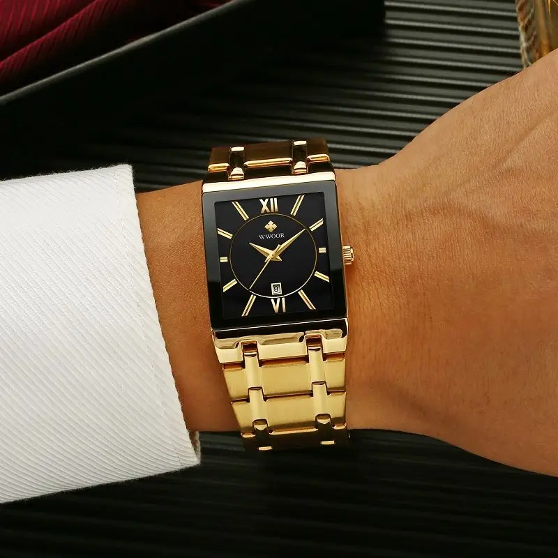 2021 WWOOR Men's Watch Top Brand Luxury Black Wrist watch Fashion Sports Chronograph steel Quartz Men Watches Relogio Masculino