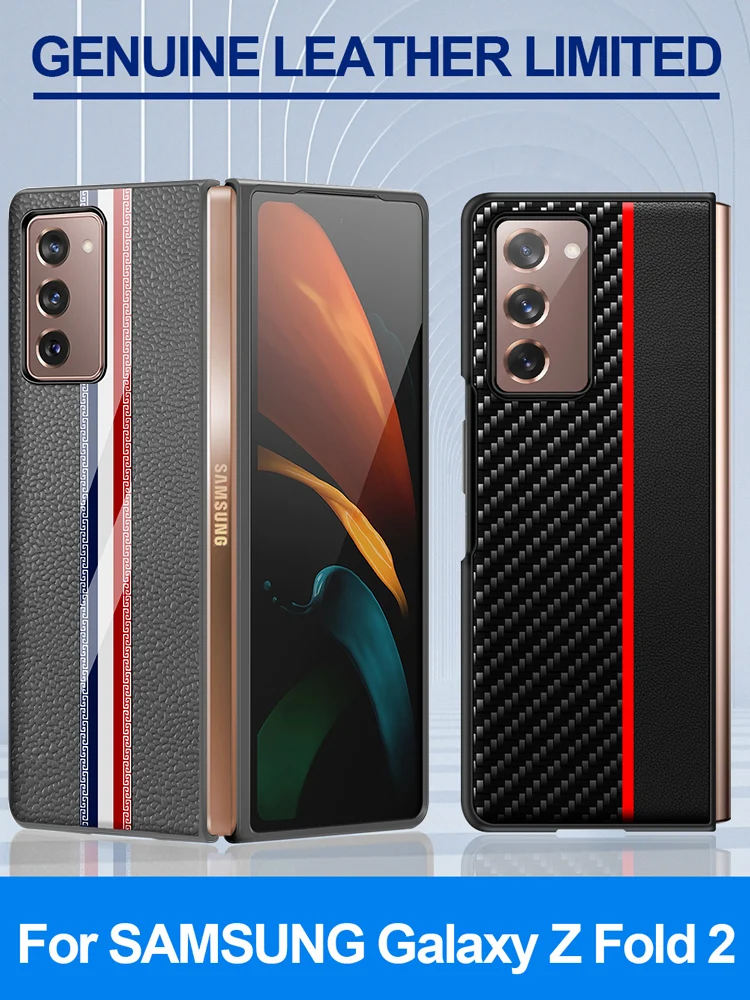 GRMA Original Carbon Fiber Texture Leather Back Cover for Samsung Galaxy Z Fold2 Fold 3 2 Flip 3 5G Shockproof Phone Case Cover
