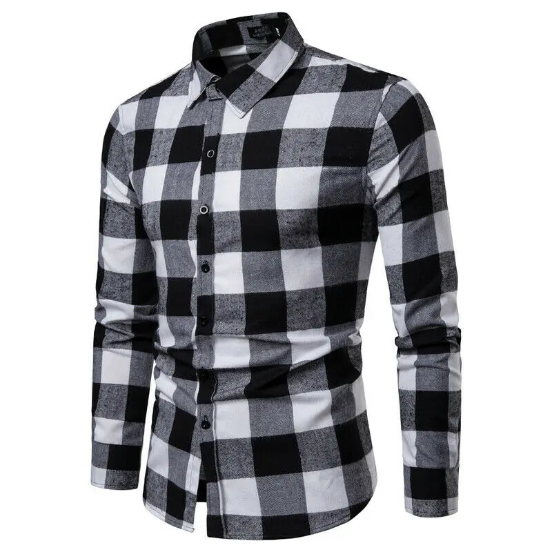 Red Checkered Plaid Flannel Shirt for Men - Long Sleeve Cotton Male Check Shirt image 6