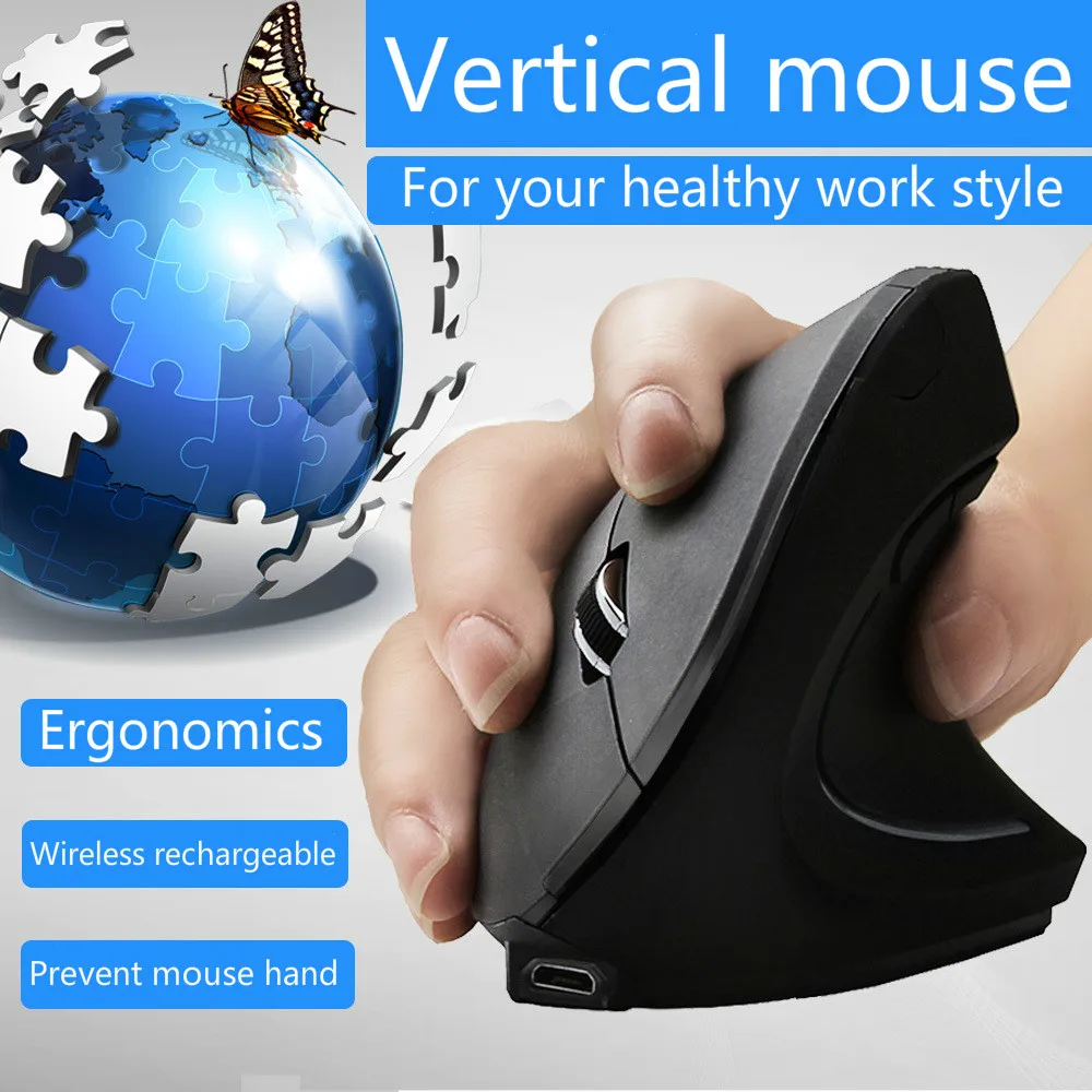 Беспроводная оптическая игровая мышь, портативная 1600 dpi 2.4GH эргономичная Вертикальная мышь для ПК настольного ноутбука компьютера