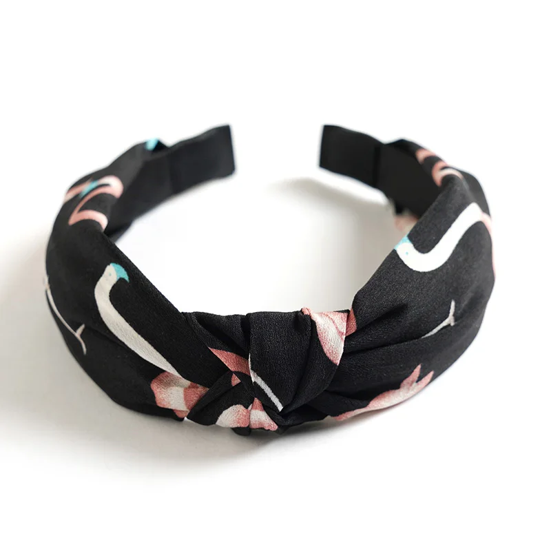 Flamingo Black Женские мягкие резинки для волос с узлом ободок в богемном стиле, винтажные обручи для волос, тюрбан, повязка для волос, одноцветные полосы, аксессуары для волос - Цвет: Flamingo Black