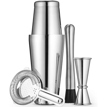 

Black Boston Cocktail Shaker Set Stainless Steel Bartender Set Look Like a Pro with Boston Cocktail Shaker Silver-ABUX