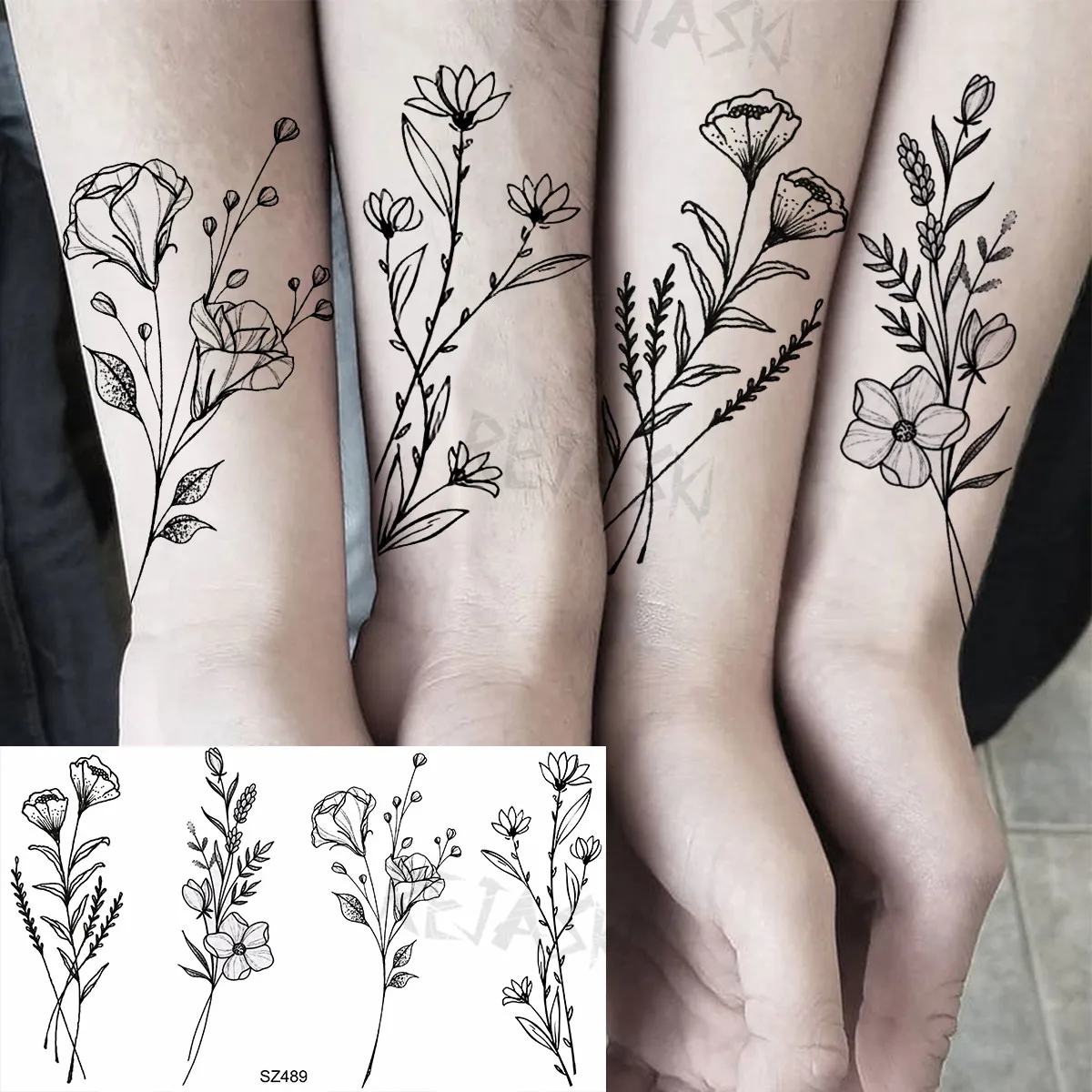 Tatouage Lavande Noir Et Blanc