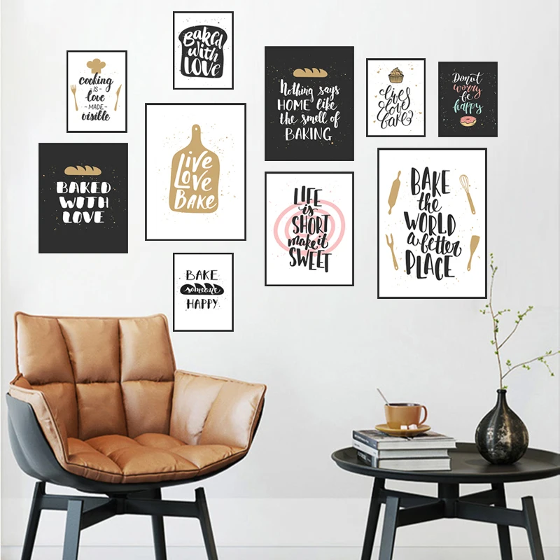 Canvas Painting Quote Minimalist Wall Art Kitchen Cake Shop Decor Nordic Room Decoration Pictures for Home Design Modern | Дом и сад