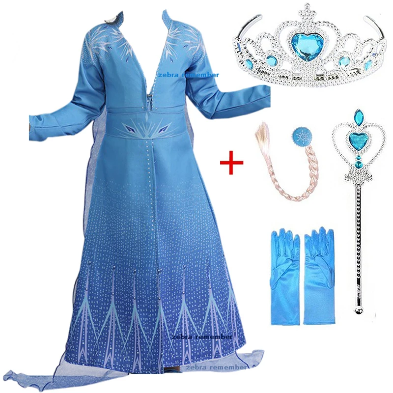 Новое платье Эльзы костюмы Снежной королевы Анны и Эльзы для девочек, вечерние платья с Эльзой для костюмированной вечеринки, одежда для девочек комплект Эльзы с короной, Vestiods - Цвет: Z Set
