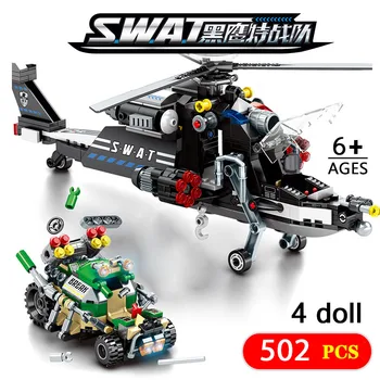 

Police Helicopter Building Blocks 502pcs Compatible City Swat Police Plane Car Bricks Toys For Children Gifts