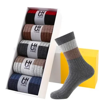 

5 Pairs Autumn Winter With Box !!!!!! Classic Cotton Crew Socks For Male Patchwork Colors Business Man Sock Dress Socks Meias