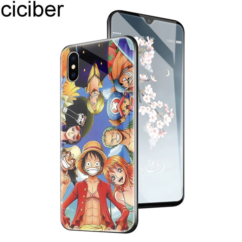 

ciciber Phone Cases for iphone 11 Pro Max Tempered Glass Cover for iphone XR 7 6 8 6S Plus X XS Max One Piece Luffy Cute Coque