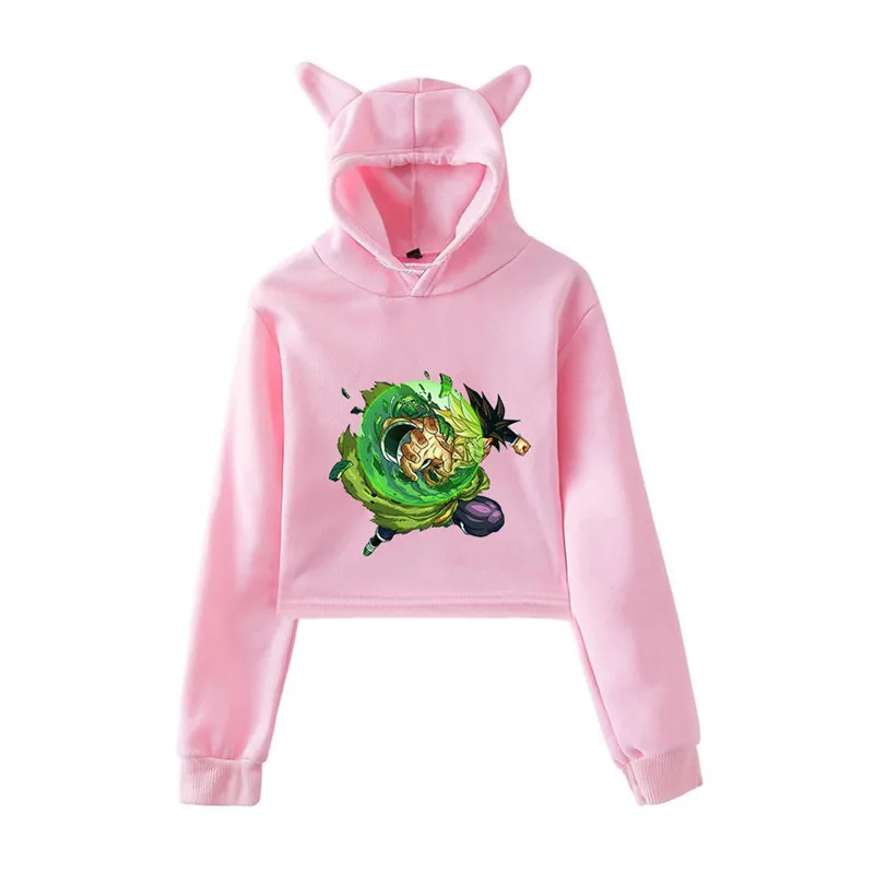 Dragon Ball новая Кепка с кошачьими ушками сексуальные толстовки модный тренд короткий кошачий Топ Женская толстовка с принтом сексуальная одежда Kpop - Цвет: pink1