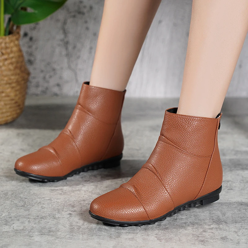 ZZPOHE planos de piel auténtica para mujer, botas de nieve suaves e informales, de algodón, invierno, 2019|Botas de nieve| - AliExpress