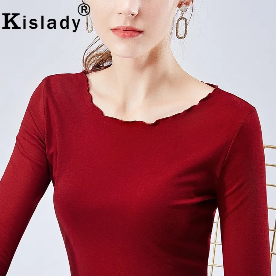 Модные женские базовые рубашки с круглым вырезом и длинным рукавом размера плюс XXXL красные черные Рождественские Топы Корейская японская Повседневная офисная одежда для женщин
