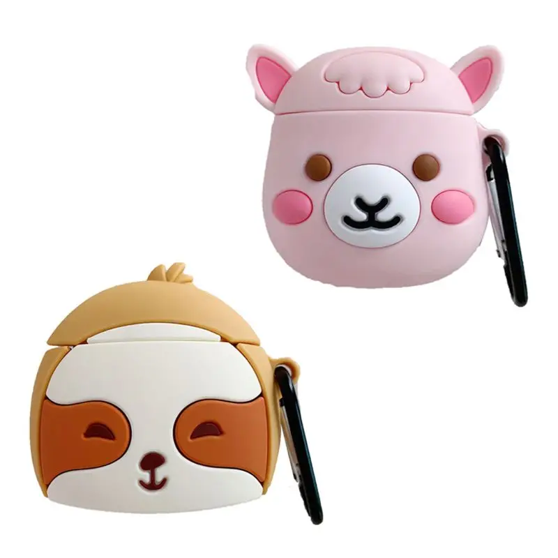 

Cute Pet Animal Protective Cover Silicone Case with Carabiner for Airpods 1/2