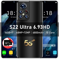 Global Version HD 6.93 Inch Smartphone S22 Ultra 4G5G 6800mAh 16GB 1T Android12 Mobile Phone Dual SIM Face ID Unlocked Cellphone