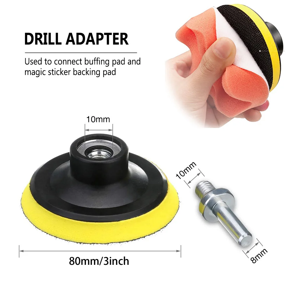 33Pcs Car Foam Drill Polishing Pad Kit for Car Polisher + M10 Drill adapter 3 Inch Waxing Buffing Pads Paint correction Tool Set