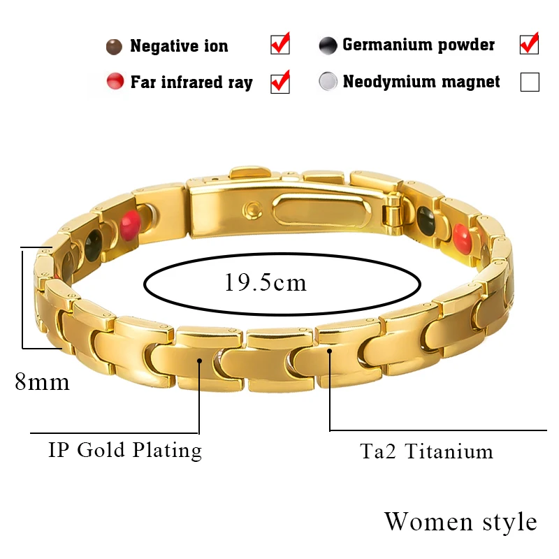 Hottime, пара браслетов для мужчин и женщин, титановый золотой цвет, Энергетический Браслет для здоровья, браслеты с голограммой, браслеты для женщин