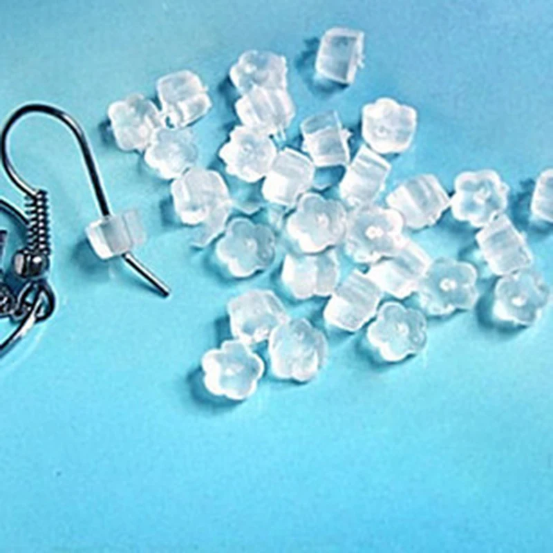 50pcs Flower Shape Rubber Clear Earring Back Stopper Earring Back Stoppers Silicone Round Earring Back Stoppers