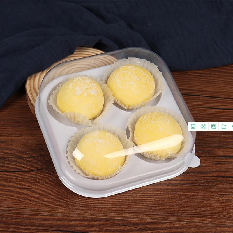 50pcs Square Plastic Moon Cake Trays Packaging Box Egg-Yolk Puff Container With Cover Food Container Holder Cake Packaging Box