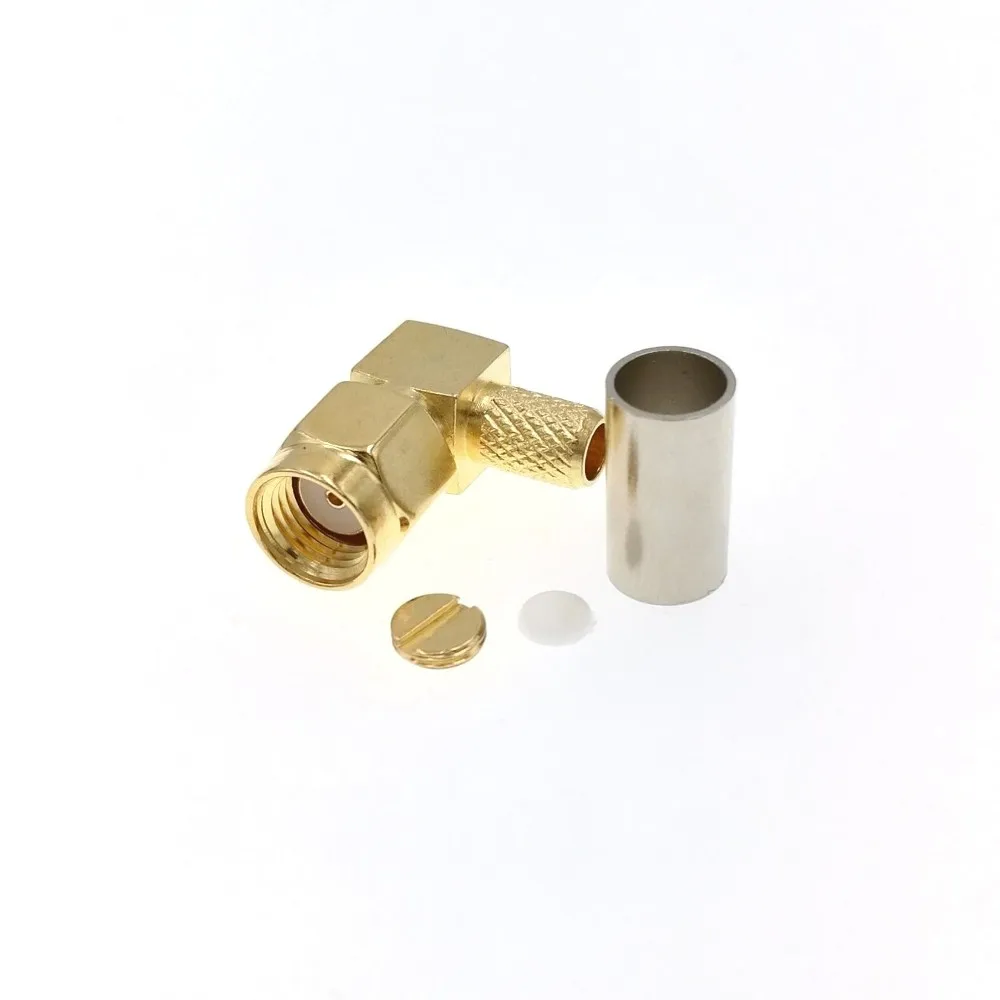 

RP-SMA штыревой правый угол обжимной RG58 RG142 LMR195 RG400 RF разъем