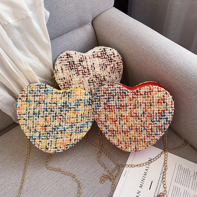 

New Arrival Bag Women's 2019 Popular New Style Fashion Korean-style Versatile GIRL'S Shoulder Bag Woolen Cloth Heart Shape Weste