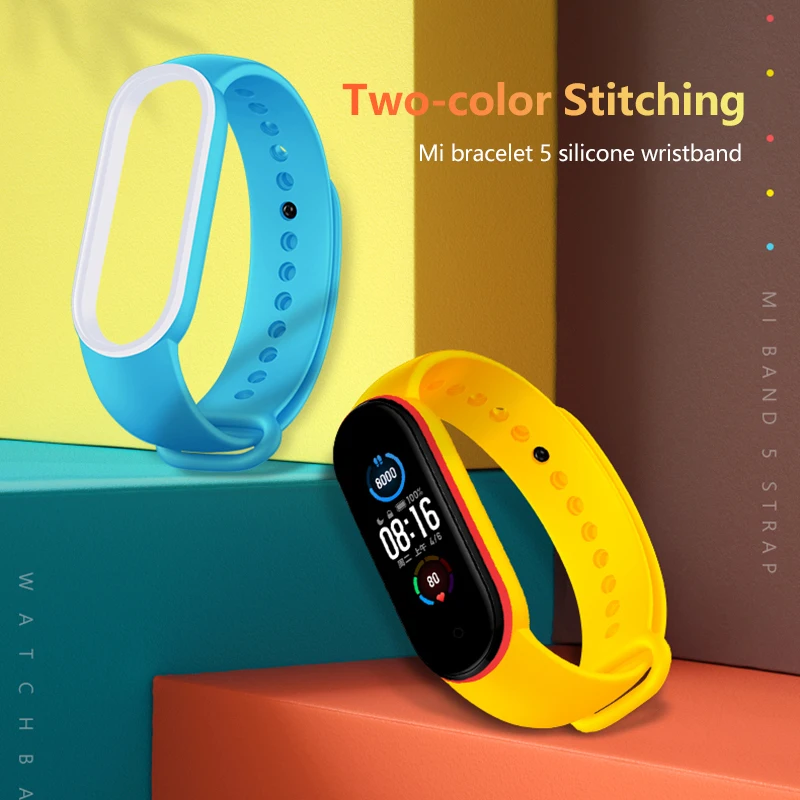 Силиконовый браслет для xiaomi mi band 5 однотонный двухцветный сменный ремешок Mi Band на