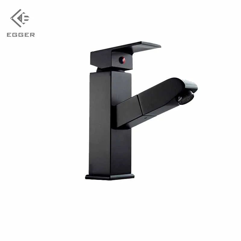 

EGGER Bathroom Copper Plated Pull Telescopic Faucet Hot Cold Water Mixing Basin Faucet Simple Ceramic Spool Convenient Faucet