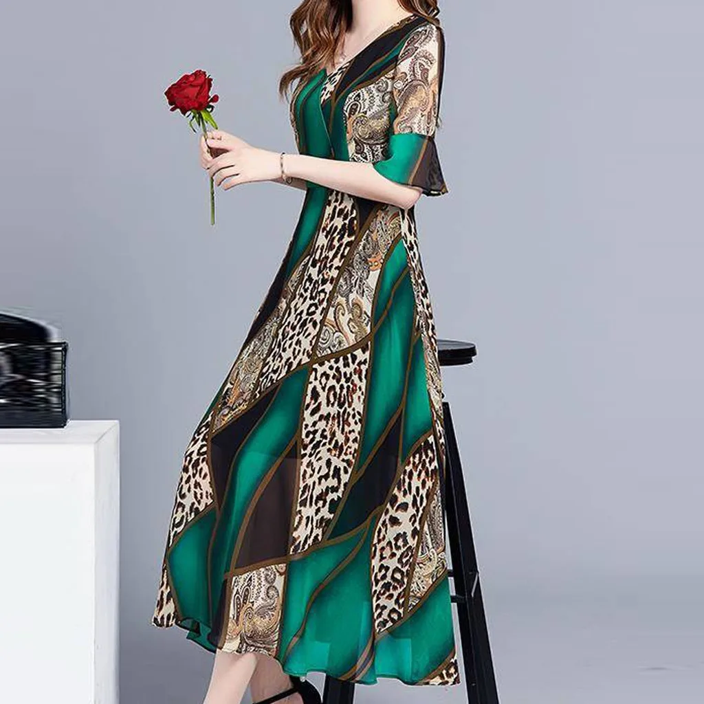 Глубокий v-образный вырез Леопардовый принт пэтчворк Длинное Платье женское Облегающее с Высоким Разрезом Вечернее платье Летнее миди элегантное платье vestido Drosphip