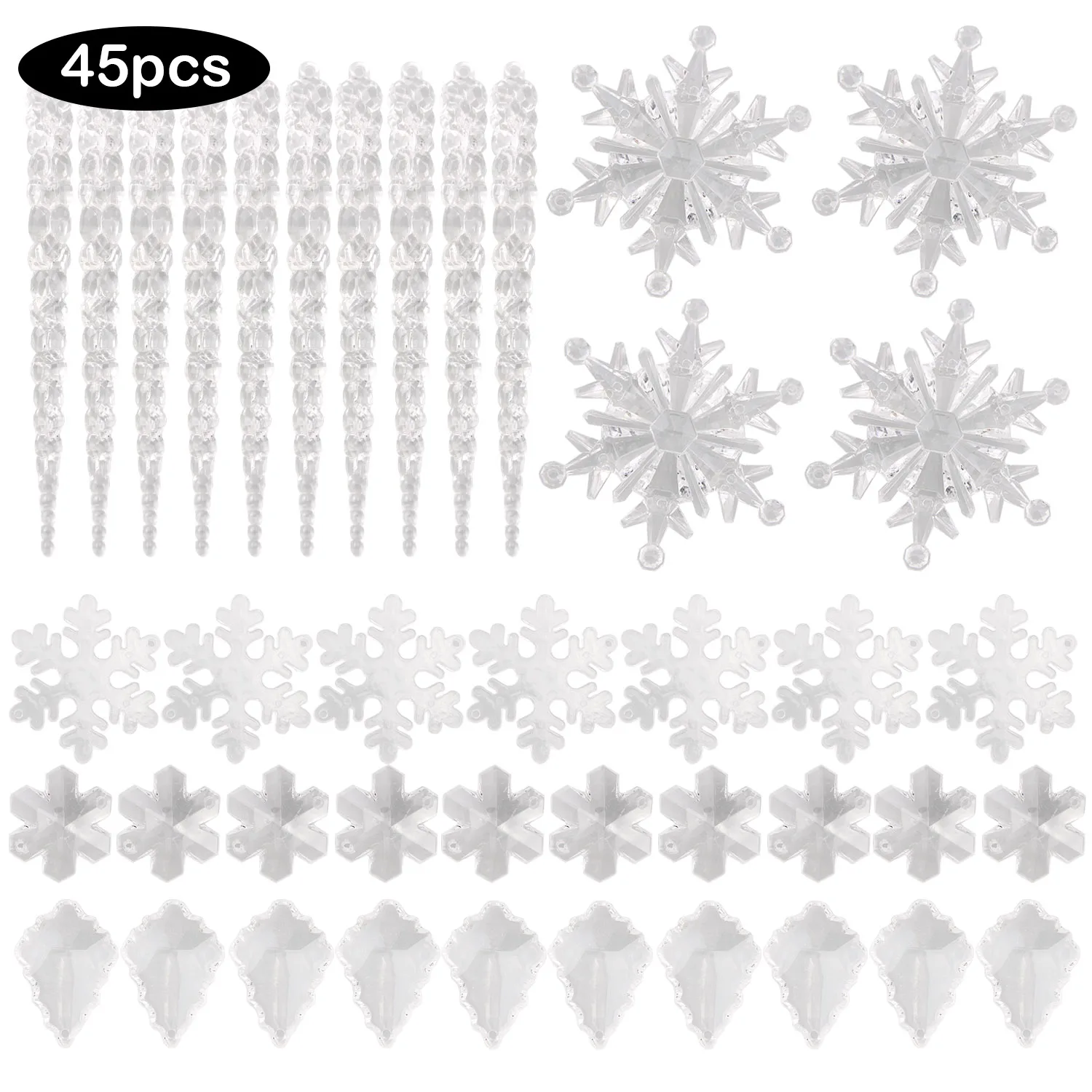Behogar 45pcs Christmas Decoration Kit Plastic Crystal Snowflake
