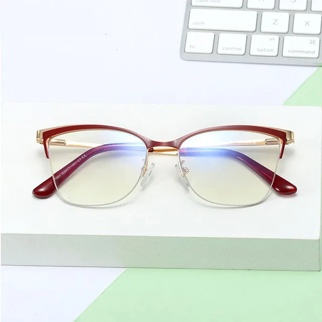 Luxury Half Frame Cat Eye Anti Blue Light Optical Glasses Frames Women Men Fashion Designer Metal Eyeglasses 6