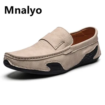 

Mnalyo New Hot Sale Spring Men's Casual Shoes Leather High Quality Handmade Light Non-slip Flat Driving Shoes Men Loafers Shoes