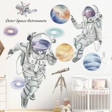 Креативные космические космонавты настенные наклейки Вселенная планеты украшения виниловые настенные стикеры Плакаты для детской комнаты домашний декор
