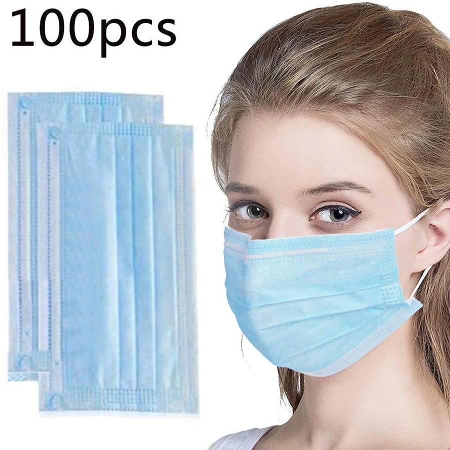 

100 Pcs Thick 3 Layer Disposable Face Masks Dust-proof Breathable Earloop Antiviral Comfortable Sanitary Mask