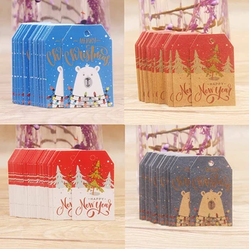 

100pcs Christmas Paper Hang Tags DIY Kraft Santa Claus Paper Cards Labels Gift