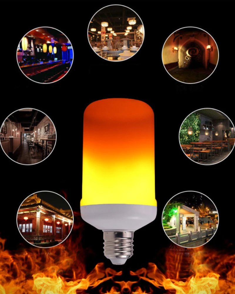 Светодиодный светильник с пламенем E27 E26, светильник с эффектом пламени, огненные лампы, имитирующий мерцание, 7 Вт, 9 Вт, декоративный светодиодный светильник, AC85-265V