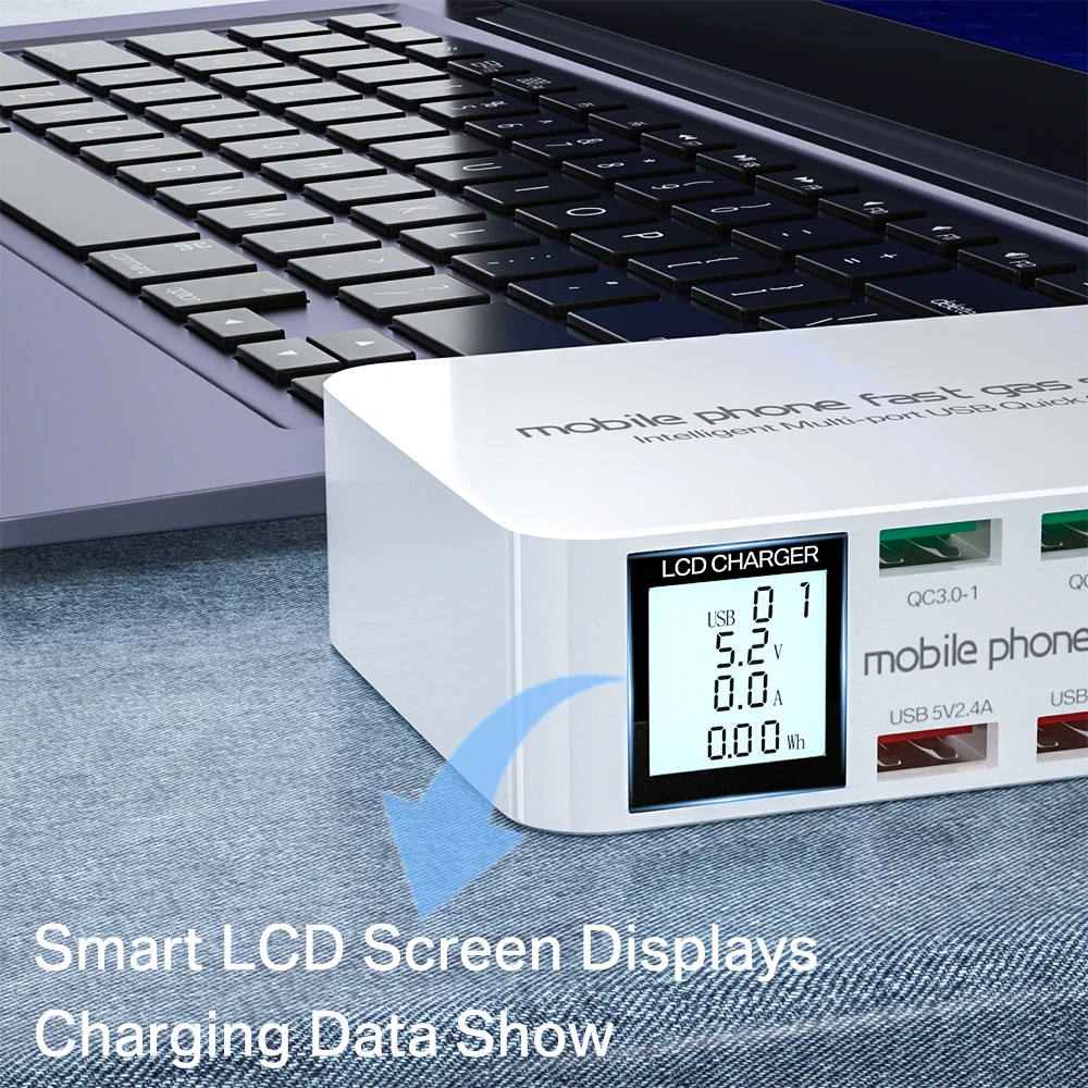 US $37.78 8 Ports Fast Charger 100W Quick Charge 30 USB Chager LED Digital Display Adapter HUB PD 30 USB C Charger For IPhone 11 Xiaomi