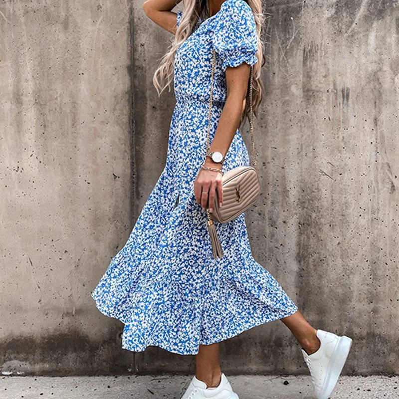 Boho Half Sleeve Floral V Neck Maxi Dress