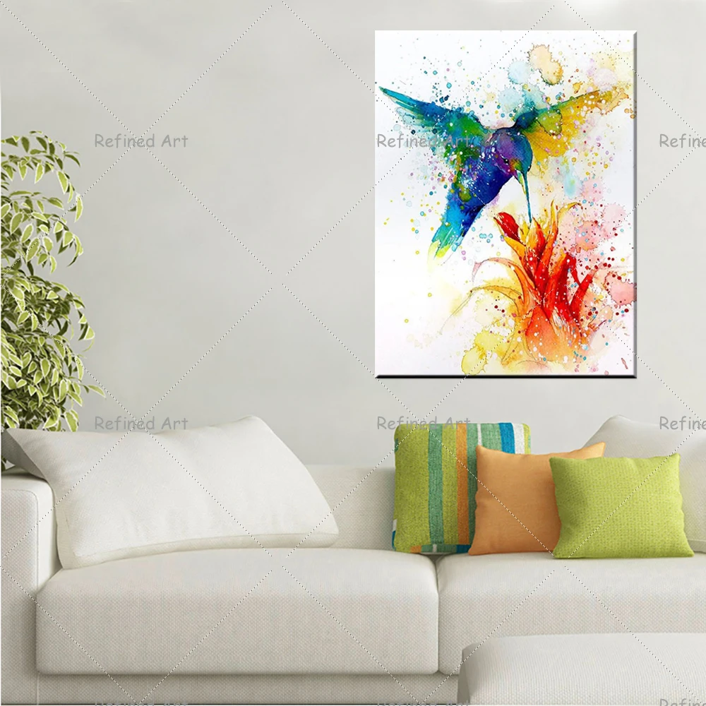 

Handmade Oil Painting Canvas Modern Animal Dyeing Watercolor Birds Wall Art Home Decor Live Room Children's Decoration Pictur
