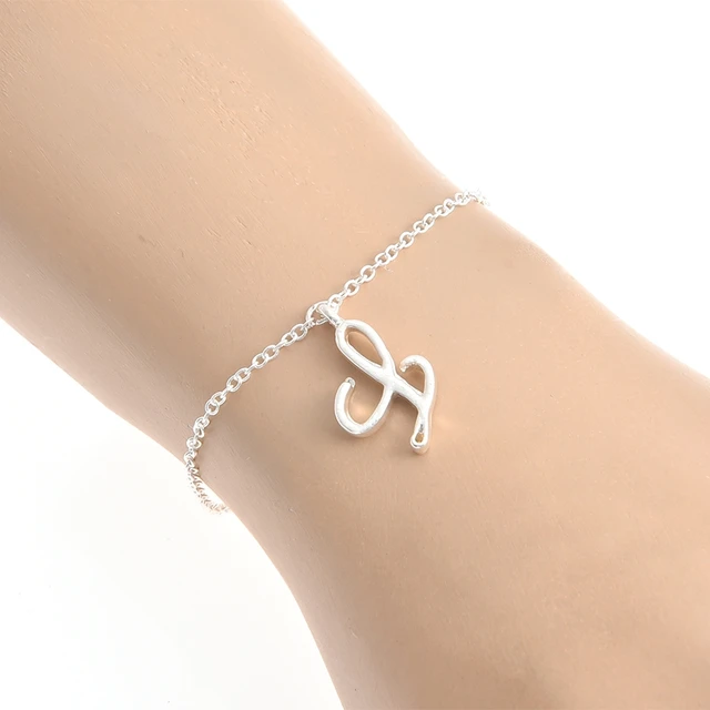 Monogram Cursive Initial R Name Bracelet Swirl English Alphabet Letter  Initials Text Character Chain Bracelets Gift for Friends