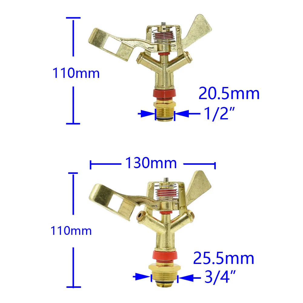 Garden Sprinkler 1/2 3/4 inch Male Metal Pulsating Farm Sprinklers 360 Degree Rotation Lawn Watering For Garden Irrigation