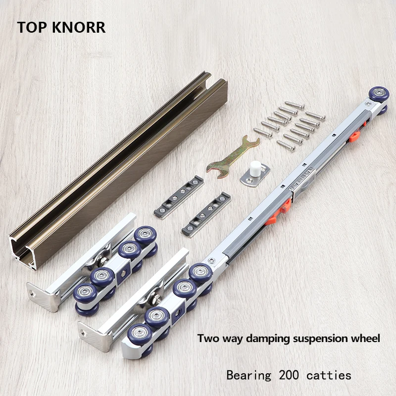 TOP KNORR 2-Way บัฟเฟอร์ Damping Swing ล้อ,ประตูเลื่อนรอกห้องครัวเลื่อนประตูโหลด80กก.อลูมิเนียมล้อแม็ก Roller 1