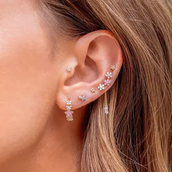 

High quality 5A cubic zirconia cz flower earring for women clear pink purple pastel color flowers fashion women jewelry