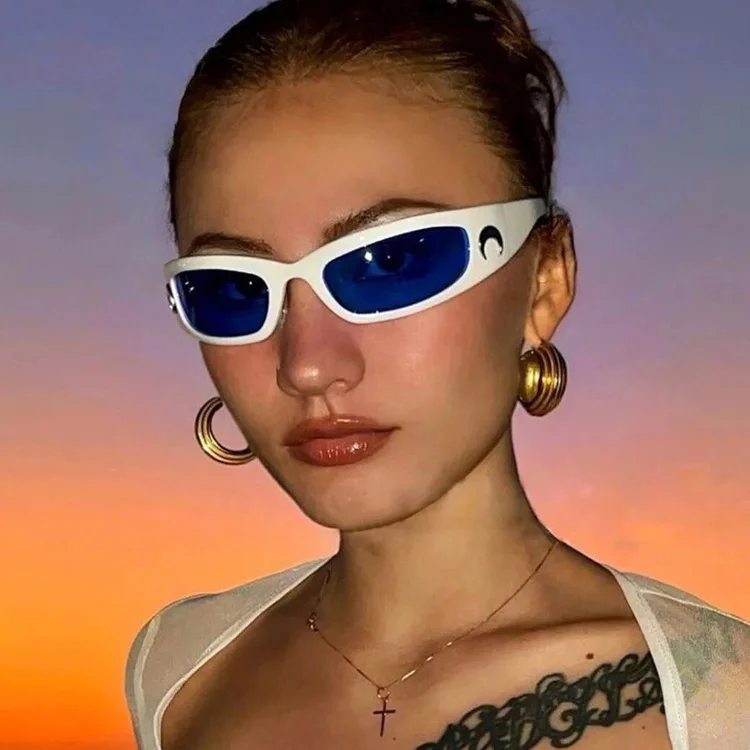 Sunglasses Trendy Steam Punk Moon Decorative Cozmo Colored Lenses Vogue Gothic Y2K Blue Eyepieces Aviator Hippie Vintage Glasses white sunglasses women