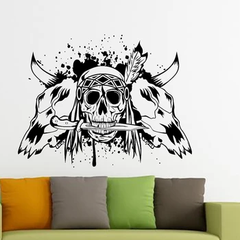 

Indian Dagger Skull Sticker Punk Death Decal Devil Name Car Art Wall Decals Parede Decor Mural Indian Bull Skull Sticker Decal