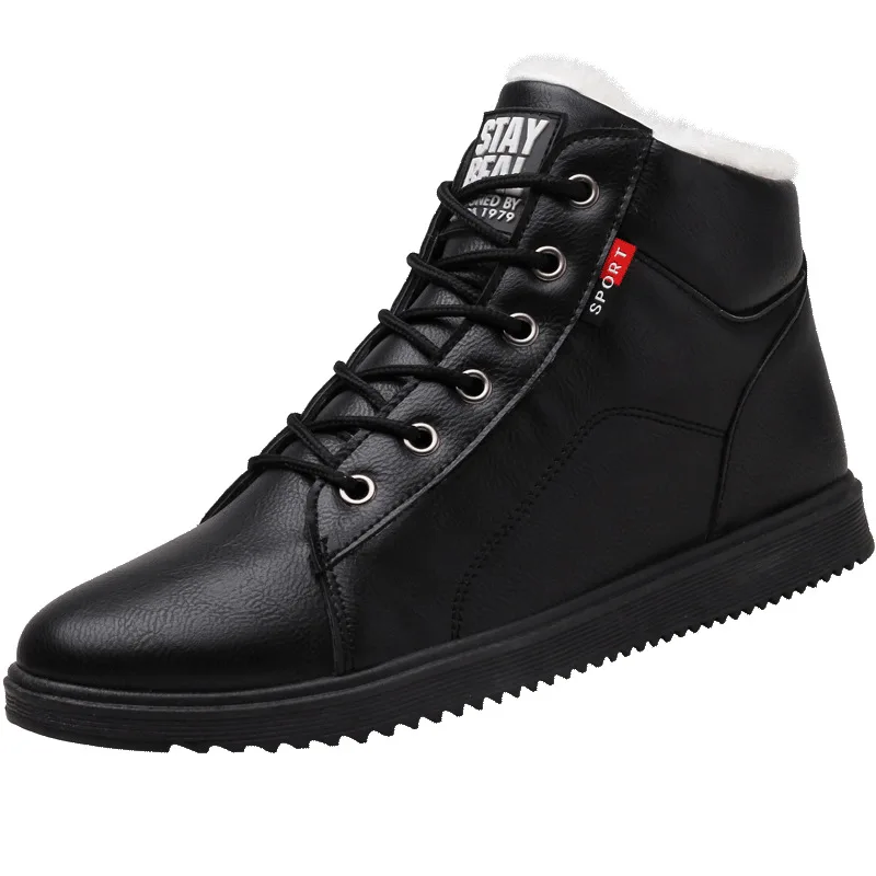 2019 Autumn Winter Leather Ankle Boots Men Plush Warm Male Casual Sneakers Winter Comfortable Lace Up Men Boots Work Men Shoes