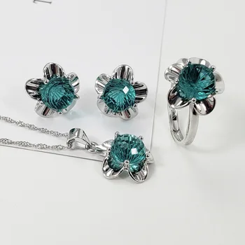 

S925 Sterling Silver Gemstone Jewelry Set for Women Female Fashion Designer Chrysanthemum Stone Ornament Set
