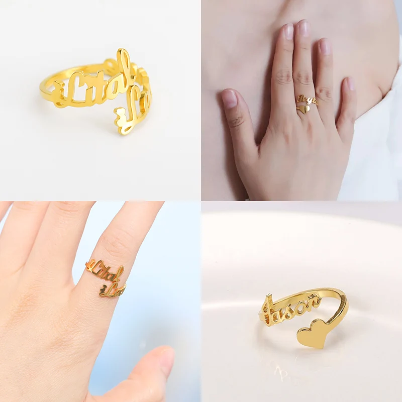 Персонализированное кольцо с надписью «Love Heart» и надписью «Anillos», ювелирные изделия на заказ, пара колец, розовое золото, серебро, нержавеющая сталь, BFF кольца для женщин